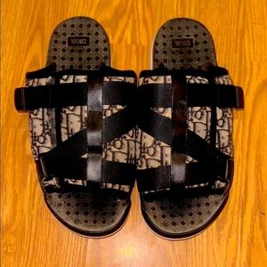 Dior Black and Canvas Logo Slide Sandals